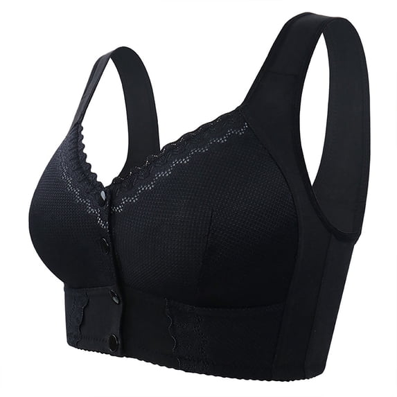 ZJXFGS Bras for Older Women,Plus Size Underwire Racerback Supportive Bra,No Underwire Full Coverage Push Up Bras,Wide Strap Bras for Women,Front Hook Bra Black 44