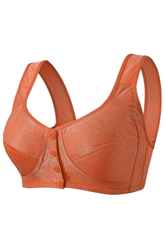 Bras for Women, Front Snap Closure Padded Bra for Older Senior Women, No Underwire Comfortable Bra Orange 3XL