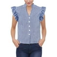 thumbnail image 1 of ZJXFGS Button Down Shirts for Women Gingham Top Stripes Blouses Plaid Tops Women Y2K Going Out T-Shirt Short Sleeve Blouses for Women Blue S, 1 of 8