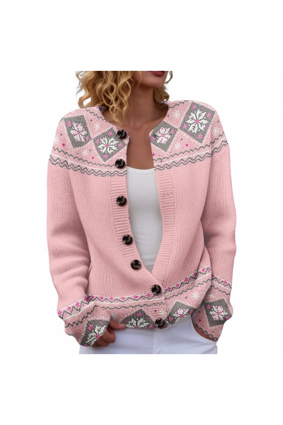 Cardigan Sweaters for Women Nordic Sweaters for Women Sweater Jackets for Women 2025 Womens Boho Sweaters Vintage Christmas Sweater Lightweight Cardigans for Women Ski Sweater Women Pink L