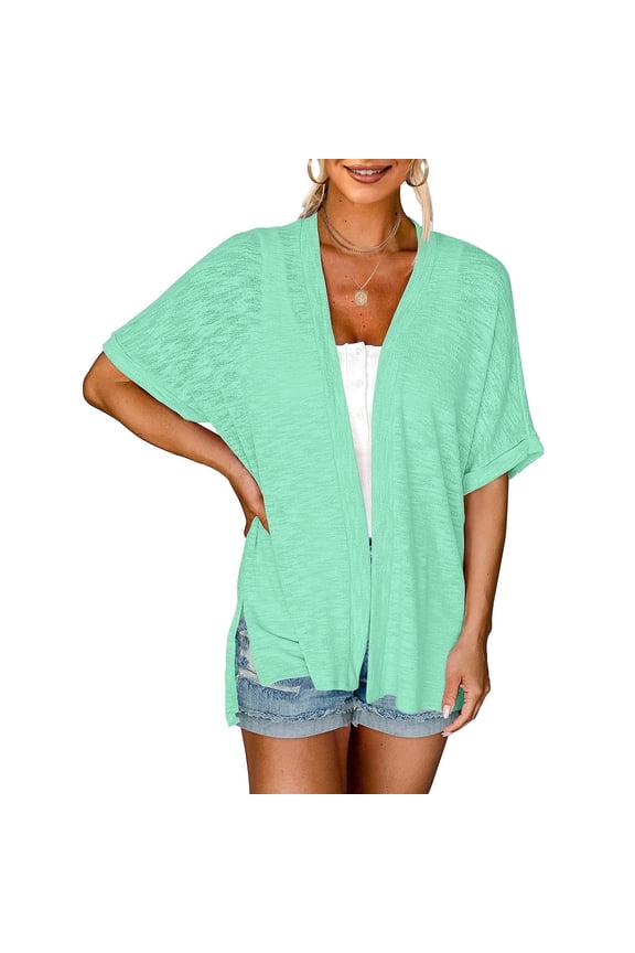 Cardigan Sweaters for Women 2025 Summer Lightweight Short Sleeve Cardigans for Women Front Open Cover Ups Cardigans for Women Trendy Green S