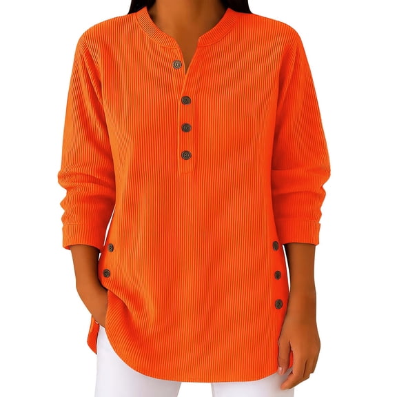 ZJXFGS Casual Tops for Women,Shirts for Women,Plus Size Clothes for Women,Crew Neck Sweater for Women,Womens Clothes,Long Sleeve Sweaters for Women,,Orange,S
