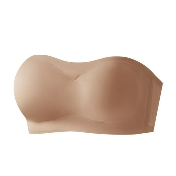ZJXFGS Half Bras for Women Strapless Minimizer Bras Women's Strapless Push up Bras Without Shoulders And No Ring Wrapping Bandeau Bras for Women Plus Size Beige L