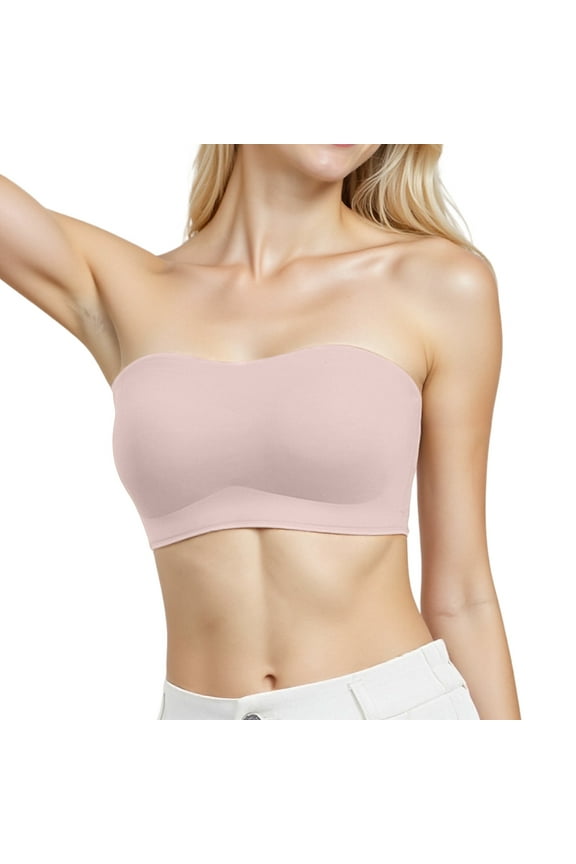 Half Bras for Women Strapless Minimizer Bras Women's Strapless Push up Bras Without Shoulders And No Ring Wrapping Bandeau Bras for Women Plus Size Pink M