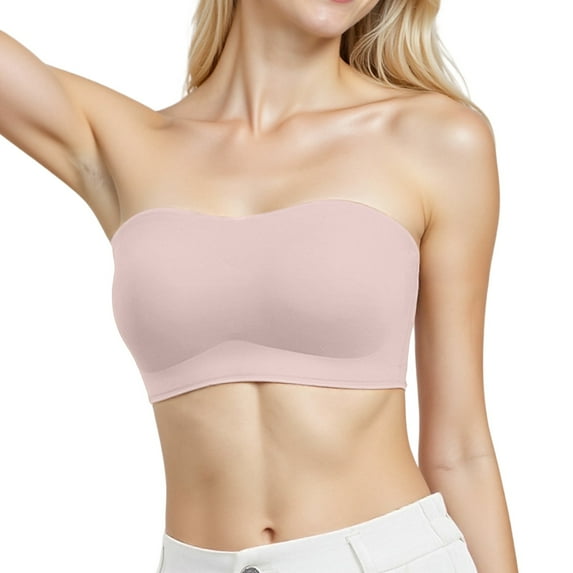 ZJXFGS Half Bras for Women Strapless Minimizer Bras Women's Strapless Push up Bras Without Shoulders And No Ring Wrapping Bandeau Bras for Women Plus Size Pink L
