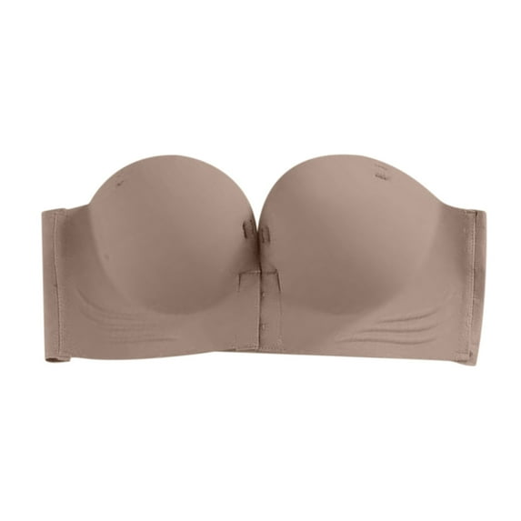 ZJXFGS Clearance Strapless Bra Bandeau topWomens Non Slip Adjustment Rimless Bra Strapless Bras For Women Push Up Coffee M