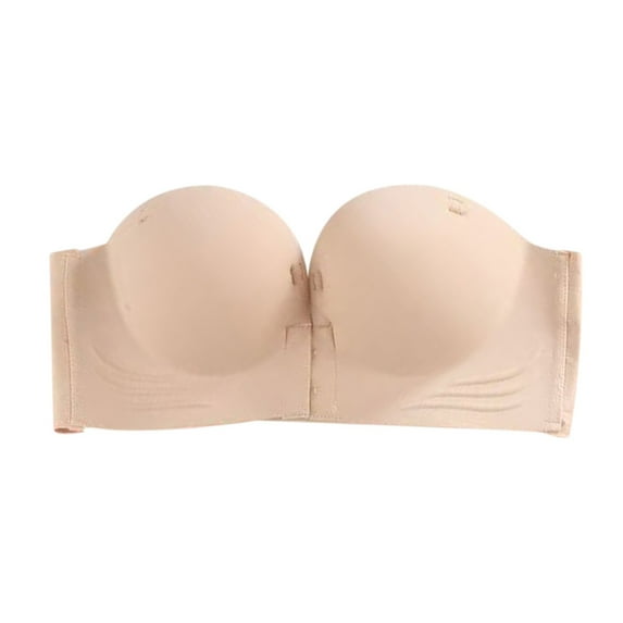 ZJXFGS Clearance Strapless Bra Bandeau topWomens Non Slip Adjustment Rimless Bra Strapless Bras For Women Push Up Khaki XL