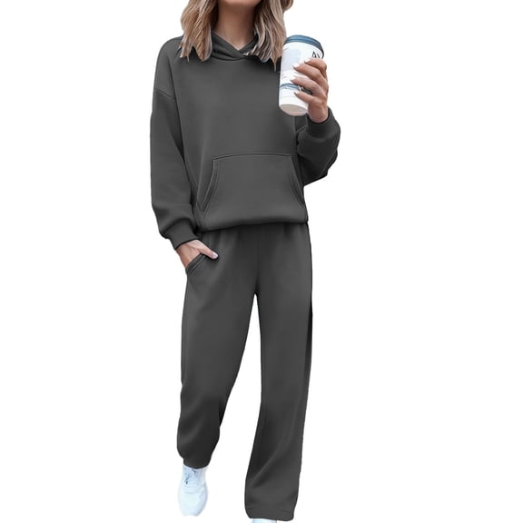 ZJXFGS Crewneck And Joggers Set For Women Matching Sweatshirts Matching Sweat Set Winter Sweatsuits For Women Crewneck Sweat Set Womens Athleisure Sets Pants And Top Set For Women Womens Sets Gray S