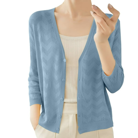 ZJXFGS Crochet Cardigans for Women Womens Cardigans Lightweight Long Sleeve Button Down Knit Cardigan Cardigans for Women Trendy Open Front Cardigans Blue 2XL