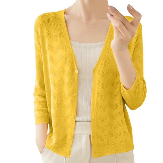 ZJXFGS Crochet Cardigans for Women Womens Cardigans Lightweight Long Sleeve Button Down Knit Cardigan Cardigans for Women Trendy Open Front Cardigans Yellow M