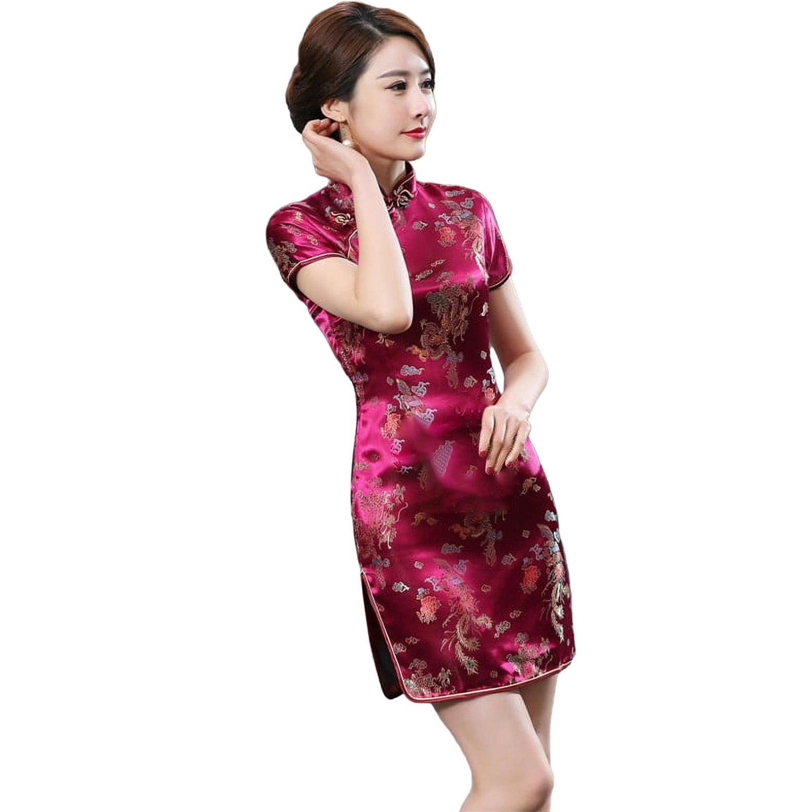 ZJXFGS Elegant Classy Casual Dress Floral Casual Mini Dress for Party  Chinese Traditional Women Qipao Summer Stand Collar Short Sleeve Cheongsam  Womens Body Control Dress Pink XL - Walmart.com