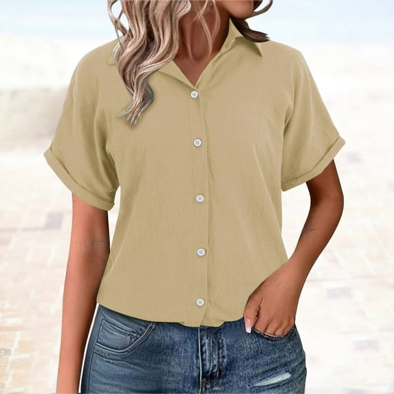 ZJXFGS Fall Tops for Women 2025 Tops for Women Linen Button Down Blouses Women'S Blouses Dressy Casual Y2K Tops Beige XL