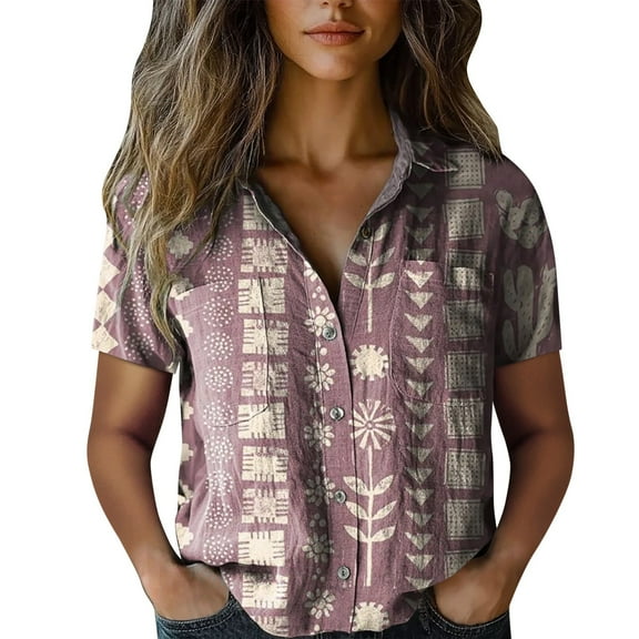 ZJXFGS Fashion Clothing Fall Tops For Women 2025 Professional Tops For Women Loose Tops For Women Short Sleeve Womens Fall Clothes Women Dress Shirts Y2k Button Up Shirt Women Pink 3XL