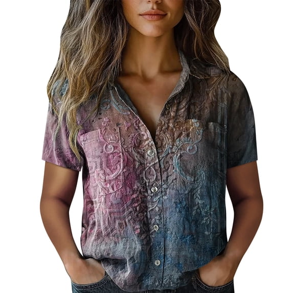 ZJXFGS Fashion Clothing Fall Tops For Women 2025 Professional Tops For Women Loose Tops For Women Short Sleeve Womens Fall Clothes Women Dress Shirts Y2k Button Up Shirt Women Blue L