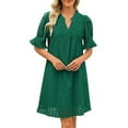 thumbnail image 1 of ZJXFGS Flattering Dresses For Apple Shape Tiered Mini Casual Shift Dress Women's V Neck Short Sleeve Hollow Out Lace Ruffle Dresses With Pocket Eyelet Summer Dresses for Women Green S, 1 of 8