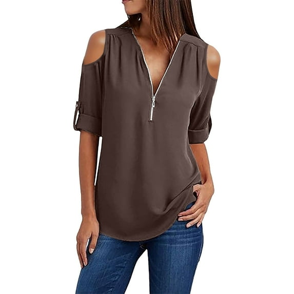 ZJXFGS Flowy Tops for Women Work Blouses Blouses for Women Casual Women Blouses Dressy Casual Tops for Women Trendy Womens Blouses Womens Work Tops Coffee M