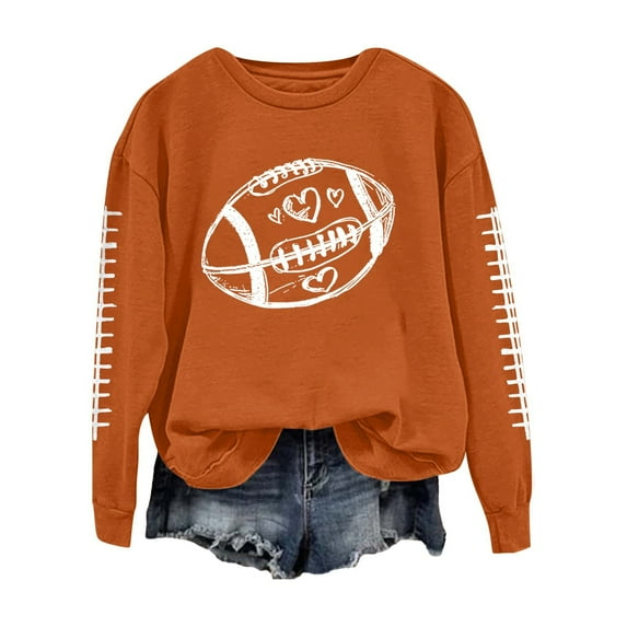 ZJXFGS Game Day Outfits for Women Football Sweatshirts for Women American Football Sweatshirt Long Sleeve Crewneck Pullover Tops Orange M