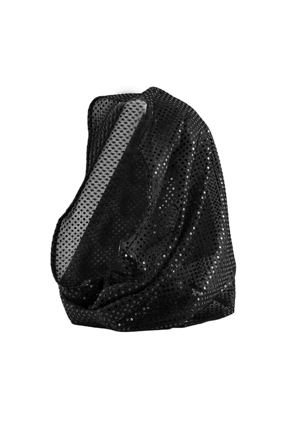 Hijab Head Scarf Wrap with Sequins Glitters Beads for Muslim Women Black One Size