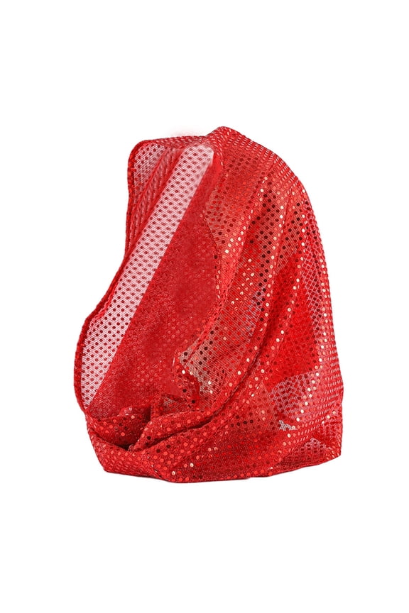 Hijab Head Scarf Wrap with Sequins Glitters Beads for Muslim Women Red One Size