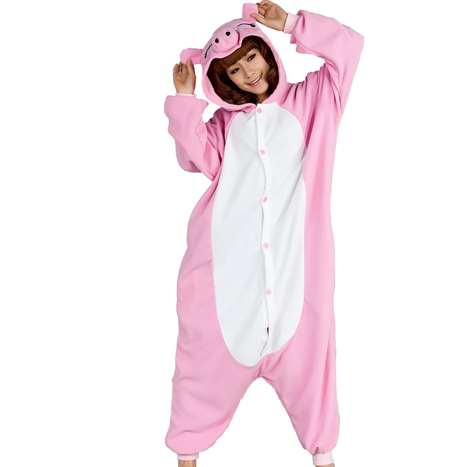 ZJXFGS Hoodie Onesie for Women, Animal Onesie, Cosplay Costume for Men Women, Unisex One-Piece Pajamas, Soft Cozy Onesie Costume Pink L
