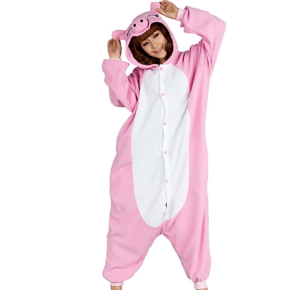 ZJXFGS Hoodie Onesie for Women, Animal Onesie, Cosplay Costume for Men Women, Unisex One-Piece Pajamas, Soft Cozy Onesie Costume Pink S