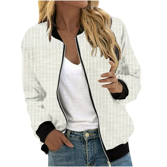 ZJXFGS Jackets for Women Trendy Bomber Jacket Women Fall Coats for Women 2025 Light Jackets for Women Beige L