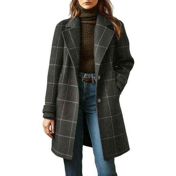 ZJXFGS Knee Length Coats For Women Tartan Coat Plaid Jacket For Woman Long Plaid Coat Women Long Shacket For Women Jackets For Women Trendy Women Single Breasted Trench Coat Work Coats For Women L