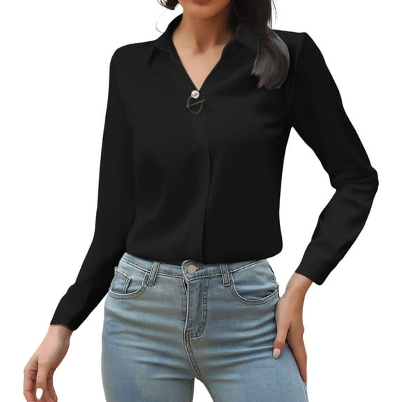 ZJXFGS Ladies Blouses Slim Fit Tops for Women Womens Dressy Blouses Fashion Shirts Long Sleeve Shirts for Women Dressy Blouses for Women Tops for Women Trendy Black XL