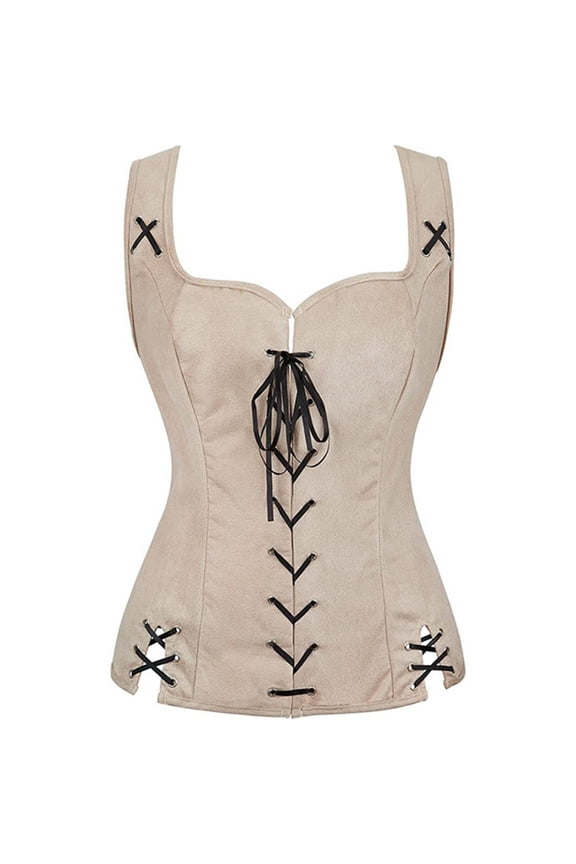 Leather Vest Women Women'S Renaissance Vest Corset Top Womens Vest Top Vintage Steampunk Vest Corset Beige 2XL