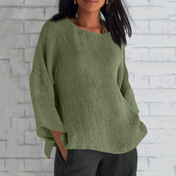 ZJXFGS Linen Fall Shirts for Women Cute Blouses Work Shirts Women Streetwear Shirts Ladies Blouses Slim Fit Tops for Women Tops for Women Trendy Green S