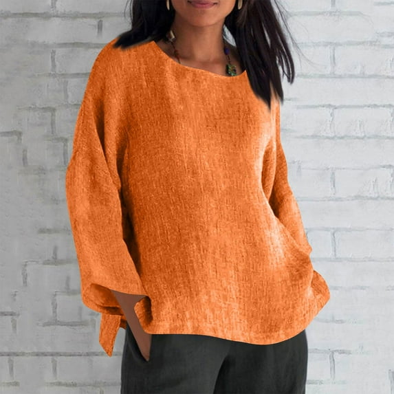ZJXFGS Linen Fall Shirts for Women Cute Blouses Work Shirts Women Streetwear Shirts Ladies Blouses Slim Fit Tops for Women Tops for Women Trendy Orange 3XL
