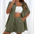 thumbnail image 1 of ZJXFGS Linen Short Sets for Women Beach Vacation Outfits Lounge Tracksuits Fashion Cardigan Short Sleeve Shorts 2 Piece Set Woman Mint Green M, 1 of 6