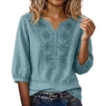 thumbnail image 1 of ZJXFGS Linen Tops for Women,Winter Clothes for Women Short Sleeve Tunics for Women Oversized Button Down Blouse Top Loose Fit Casual V-Neck Tops Boho Clothing Light blue XL, 1 of 6