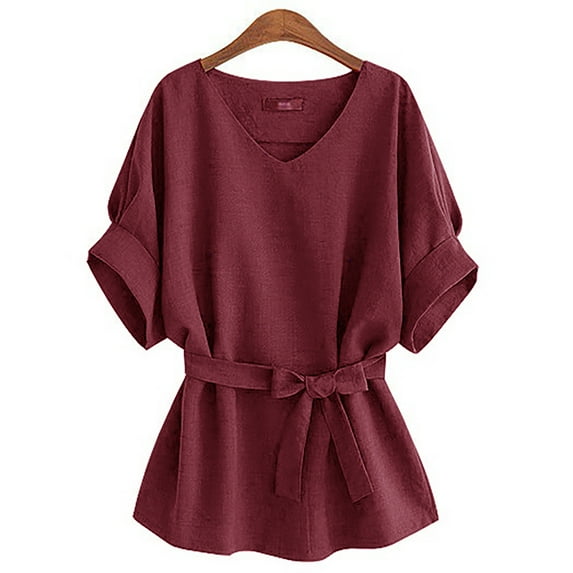 ZJXFGS Linen Tunic Blouses for Women Women Dress Shirts Ladies Tops and Blouses Women'S Business Casual Blouses Womens Fall Fashion Tops Red 3XL