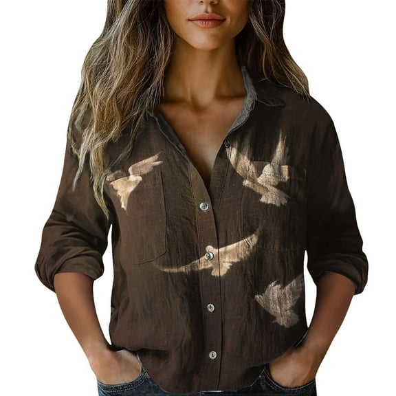 ZJXFGS Loose Short Sleeve Shirts For Women Blouses & Button-Down Shirts Comfort Colors Tshirt Round Neck T Shirts For Women Short Sleeve Turtleneck Women Fall Blouses For Women 2025 Brown L