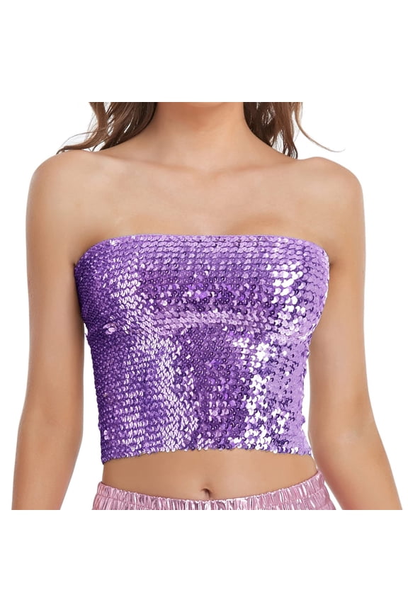 Off-Shoulder Summer tops, Sequin top, Fashion Mardi Holiday Womens Sparkling Sequins Stretch Clubwear Tube top, Going Out tops For Women Blue A