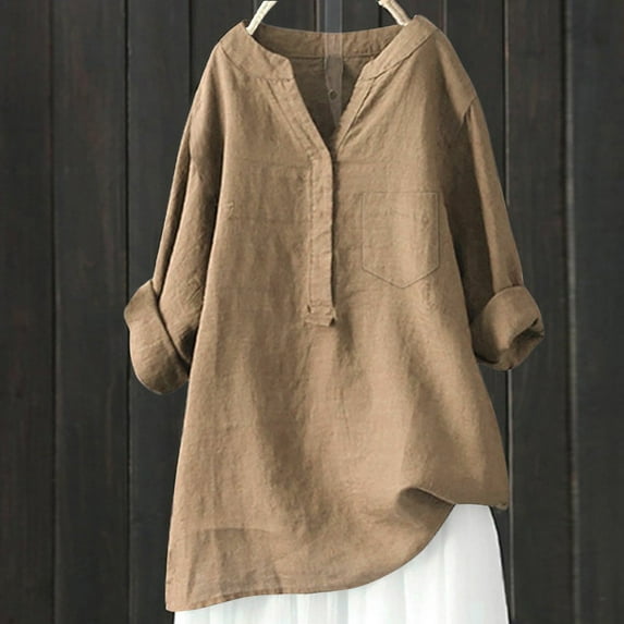 ZJXFGS Oversized Tops Casual Tops for Women Plus Size Blouses for Curvy Women Tops for Women Linen Tops for Women Womens Oversized T Shirts Coffee XL