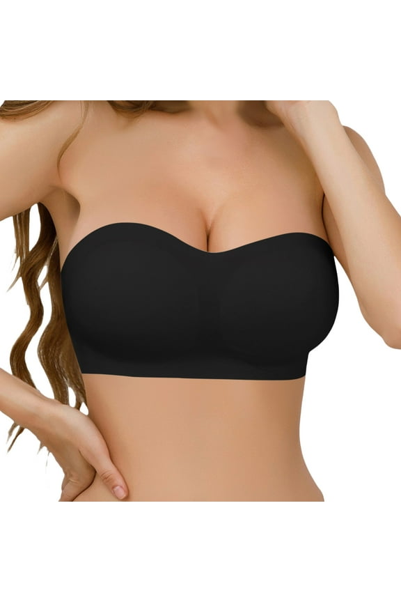 Plus Size Strapless Bra, Free Clear Bras, Women'S Strapless Bra without Shoulders, Strapless Bras for Women Push Up Black S