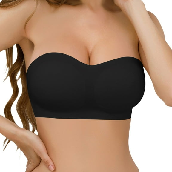 ZJXFGS Plus Size Strapless Bra, Free Clear Bras, Women'S Strapless Bra without Shoulders, Strapless Bras for Women Push Up Black XL