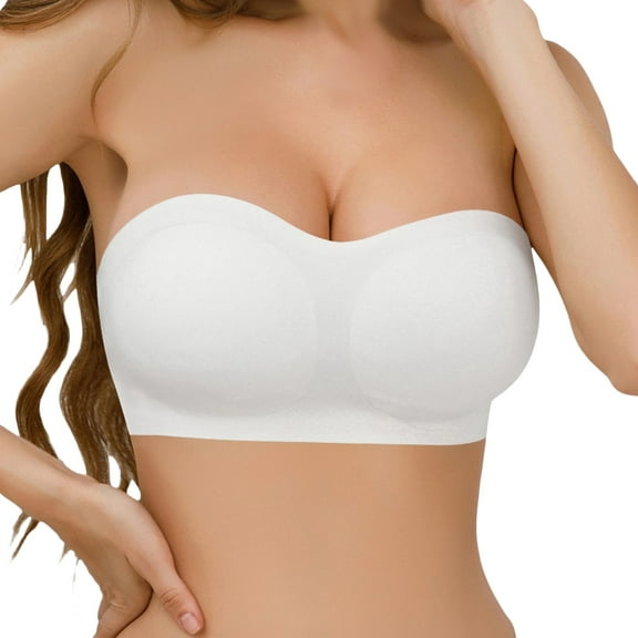 ZJXFGS Plus Size Strapless Bra, Free Clear Bras, Women'S Strapless Bra without Shoulders, Strapless Bras for Women Push Up White S