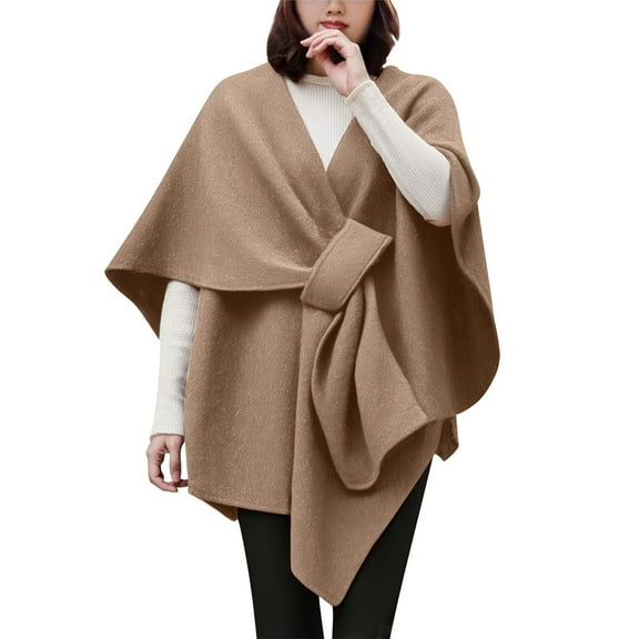 ZJXFGS Poncho Sweater Shawl With Sleeves Cape Shawl For Women Sheer Sweater Sweater Shawl Sweater Scarf With Sleeves Poncho Shawl Wraps For Women Khaki One Size