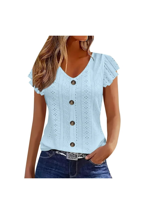 Printed Tshirts For Women Women Shirts Casual Women'S 2025 Summer Tops Juniors Tops Summer Top Linen Blouses For Women Plain T Shirts For Women Blue L
