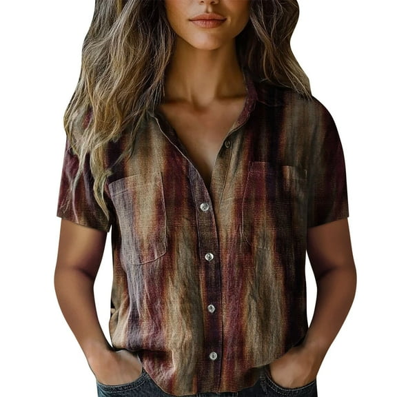 ZJXFGS Short Sleeve Button Up Shirts For Women Shirts For Women Short Sleeve Blouses For Women Short Sleeve Shirts For Wome Y2k Button Up Shirt Women Women'S Sweatshirts Brown 2XL