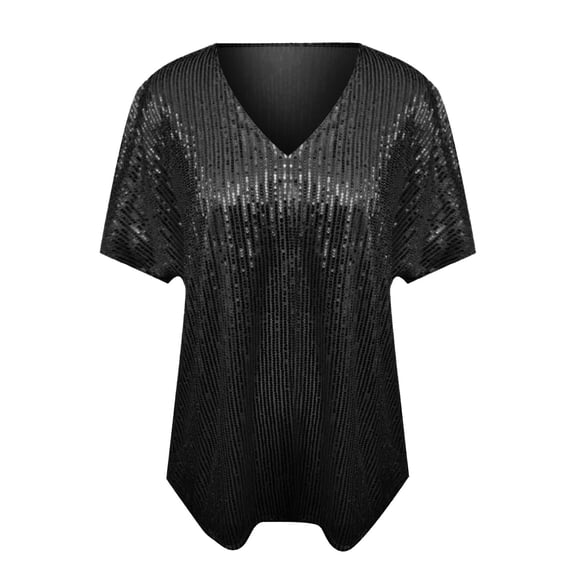 ZJXFGS Short Sleeve Tops For Women Fashion Clothing Glitter Blouses For Women Ladies Long Sleeve Tee Shirts T Shirts For Women Loose Fit Women T Shirts Sequin Tops For Women Womens Tops Black L