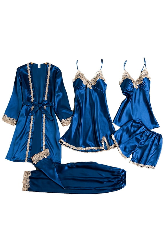 Silk Nightgown and Robe Set Peignoir Sets for Women Women's Robes Set Women's Cotton Nightgowns Silk Nightgown and Robe Set Nightgowns for Women Silk Blue L