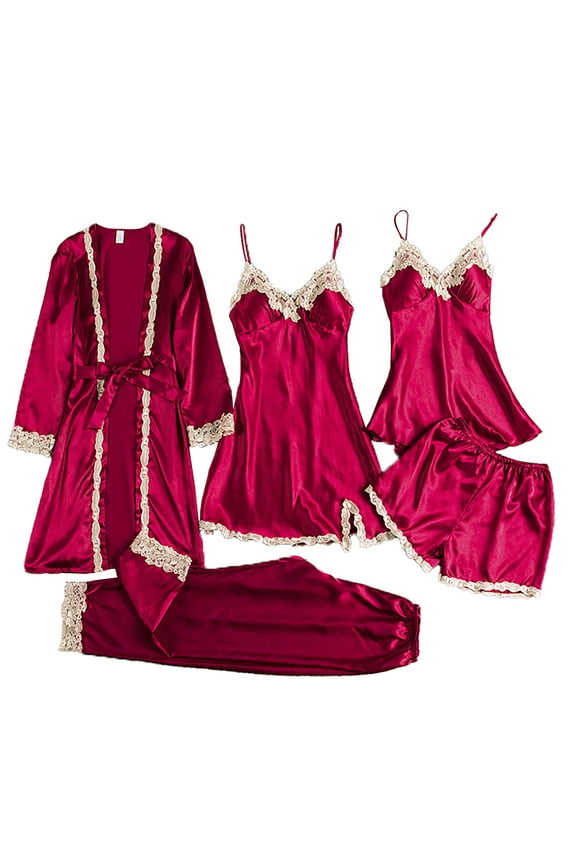 Silk Nightgown and Robe Set Peignoir Sets for Women Women's Robes Set Women's Cotton Nightgowns Silk Nightgown and Robe Set Nightgowns for Women Silk Red XL