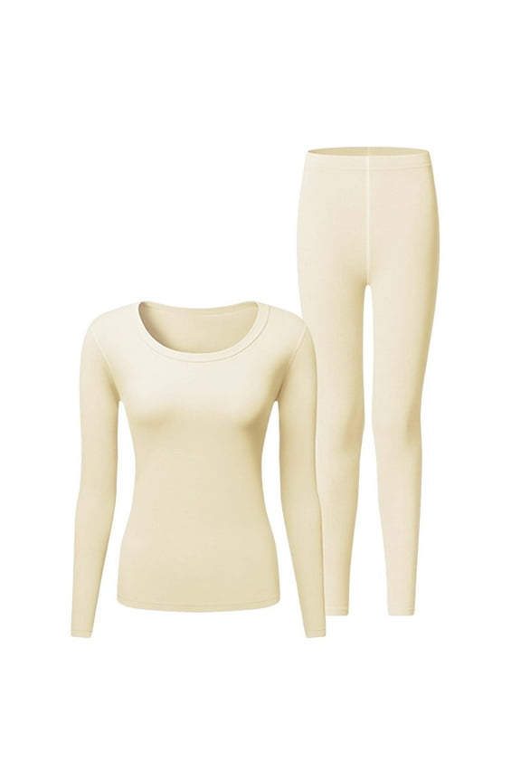 Silk Pajamas for Women , Womens Pajamas, Women's Thermal Underwear Set Lined Long Thermal Underwear Base Layer for Women Cold Winter, Womens Loungewear Set Beige 2XL