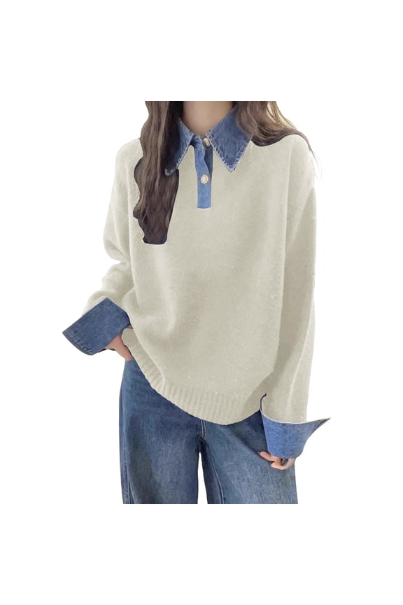 Sweater With Collared Shirt Attached Women,Collared Sweatshirts For Women,Womens Collared Sweater,Work Tops For Women,Sweater Shirt,Dressy Blouses For Women,Twofer Tops For Women,One Size