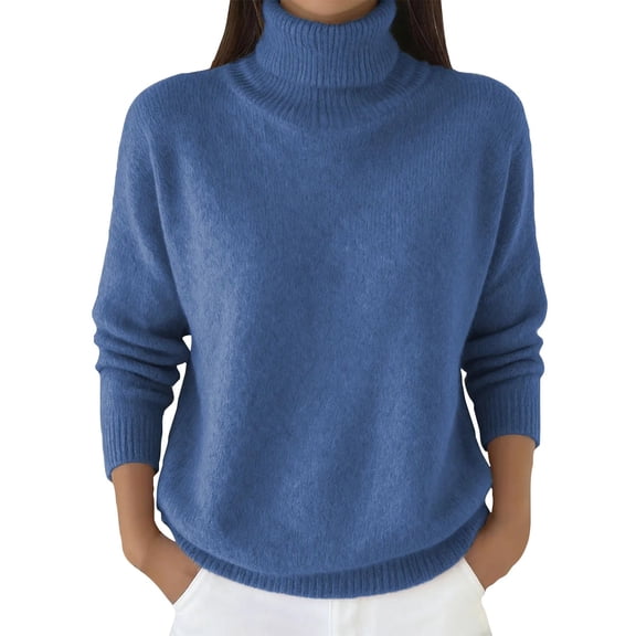 ZJXFGS Tops For Women Trendy Long Sleeve Fitted Shirt Womens Pullover Sweaters Women Cowl Neck Sweater Fitted Turtleneck Tops For Women Women Thermal Underwear Womens Long Sleeve T Shirts Blue 2XL