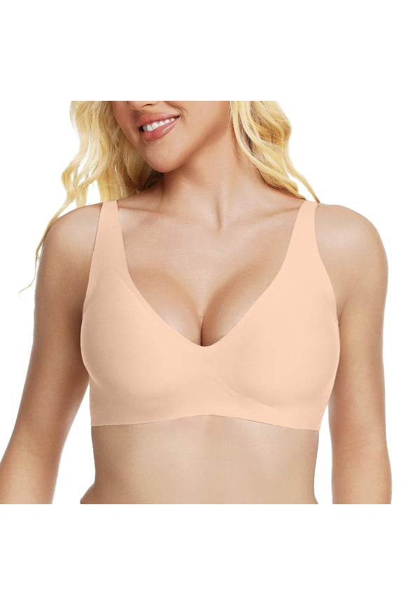 Women's Wireless Supportive Bras,Wireless Bra for Women with Support,Push Up Seamless No Underwire Bra,Push Up Bra No Underwire,Gentle Lifting Bra for Seniors Beige L